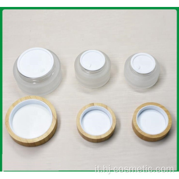 30g barattoli di vetro smerigliato con coperchio cosmetico di bambù vuoto ambientale / flaconi di lozione cosmetica / flaconi e flaconi per la cosmetica